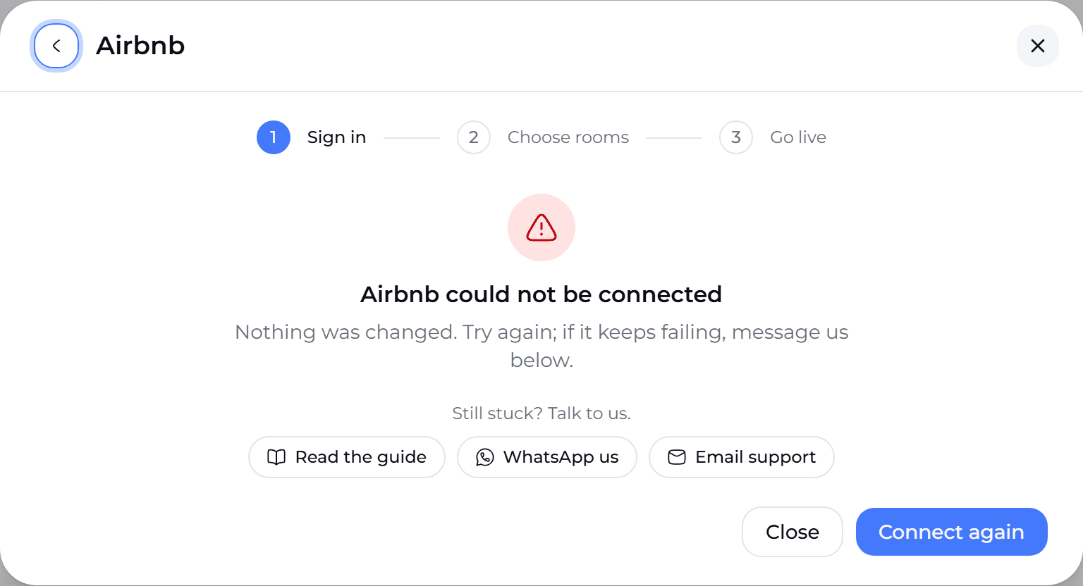 Airbnb could not be connected