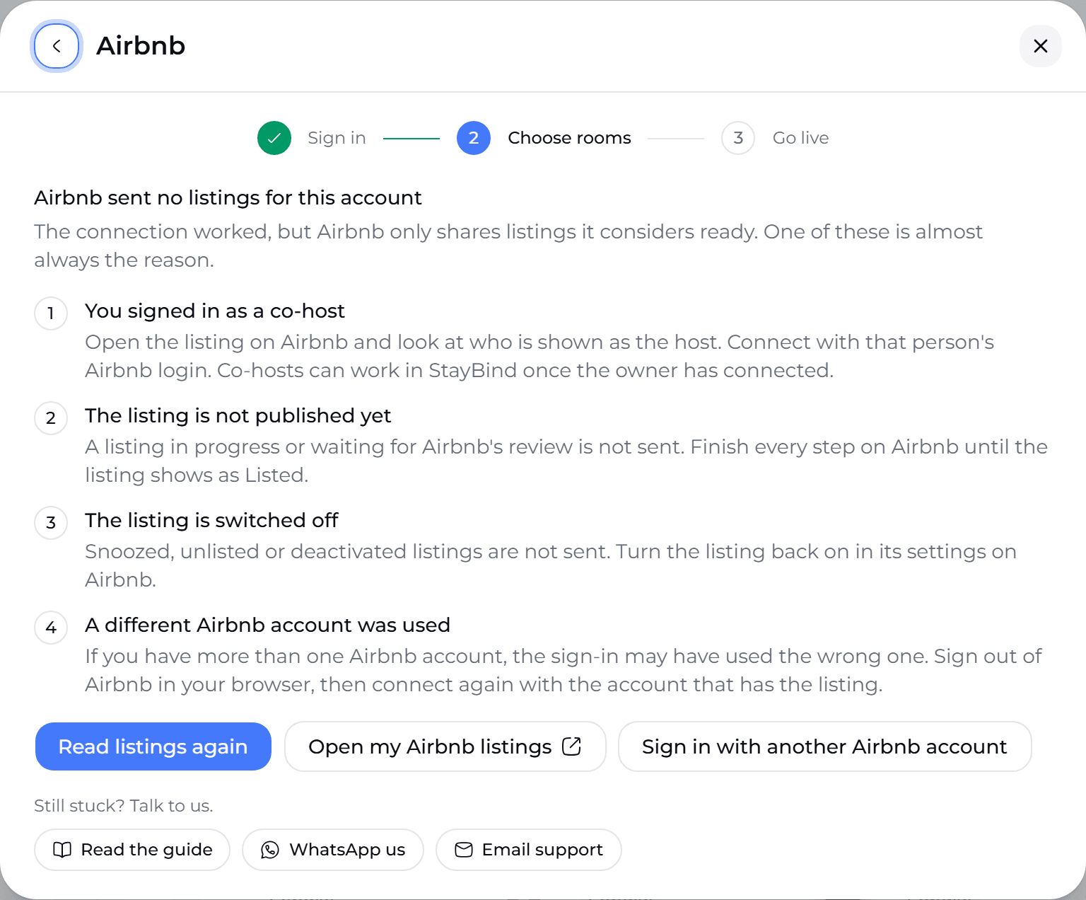 Airbnb sent no listings for this account