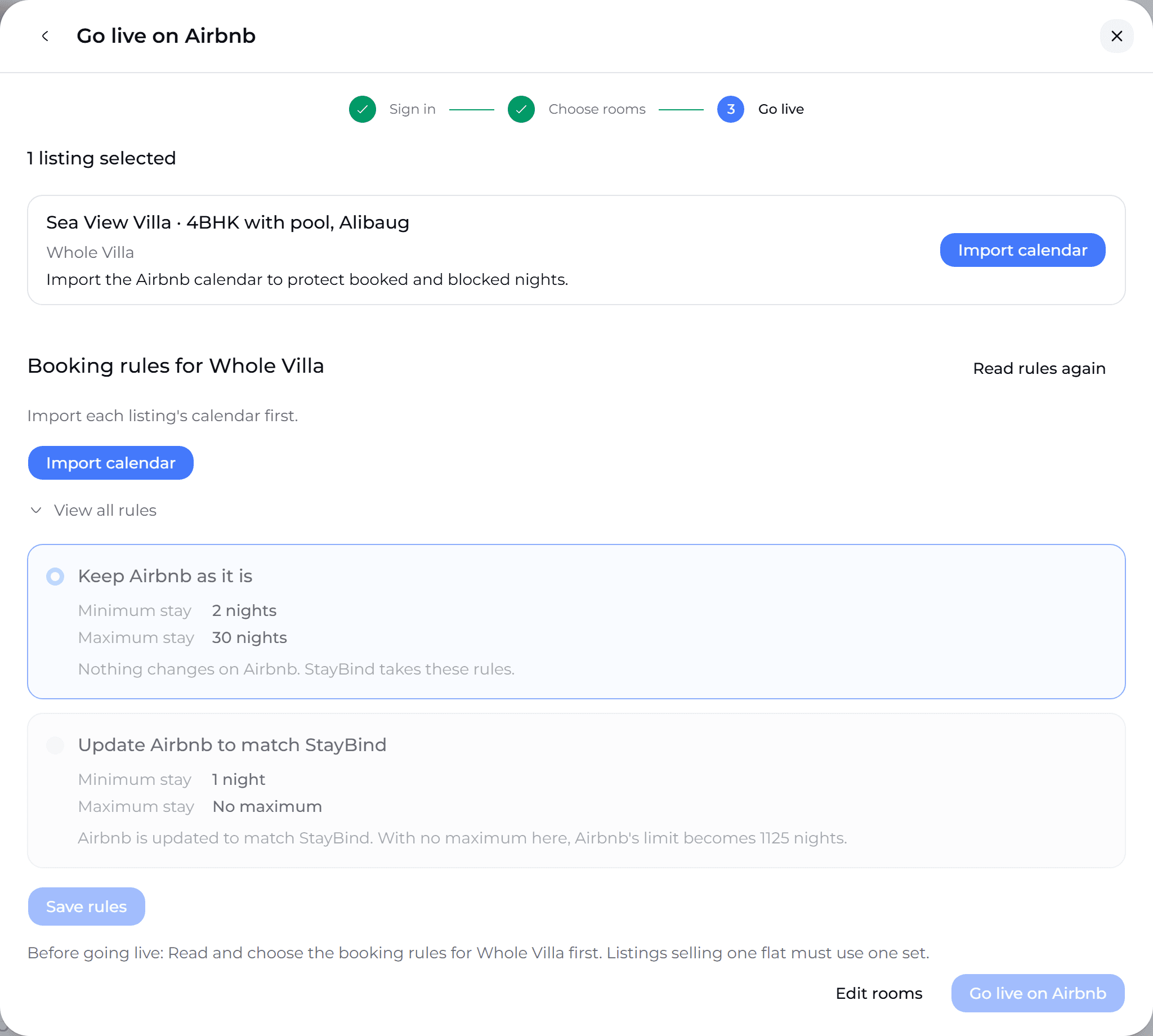 Booking rules for the room